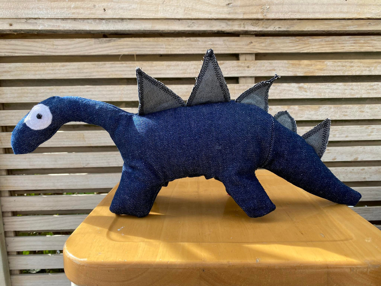 Recycled Denim Dinosaur Plushie Toy.