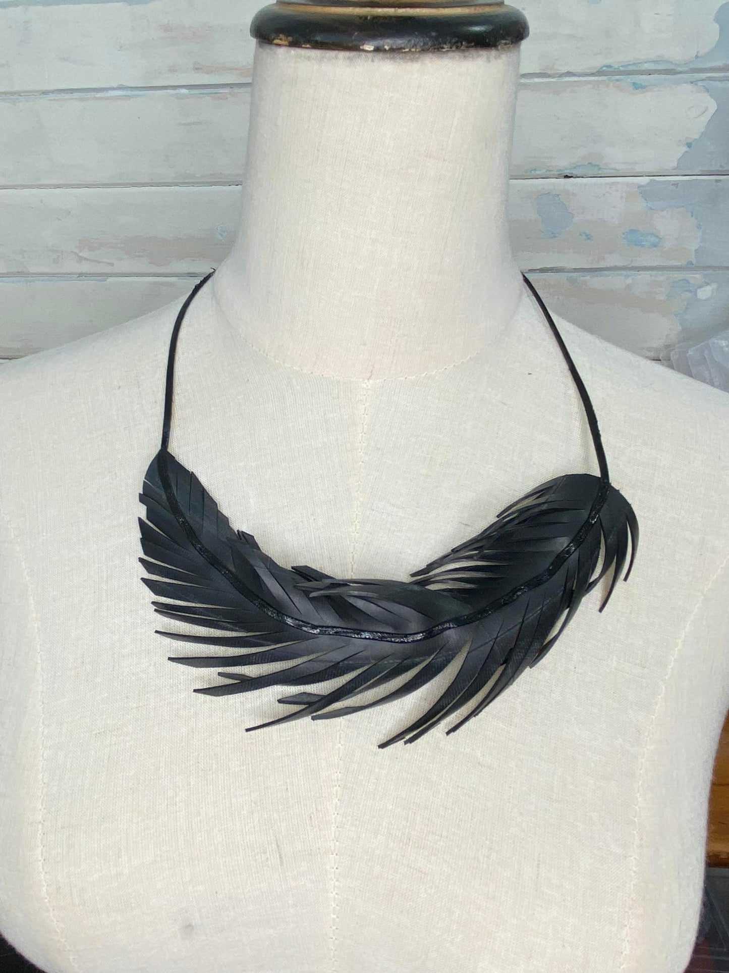 Recycled Upcycled Bicycle Inner Tube Feather Necklace