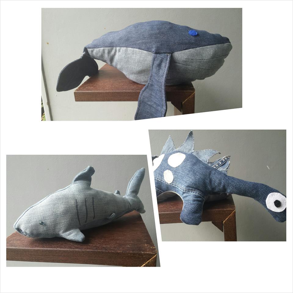 Recycled denim whale Plushie toy.