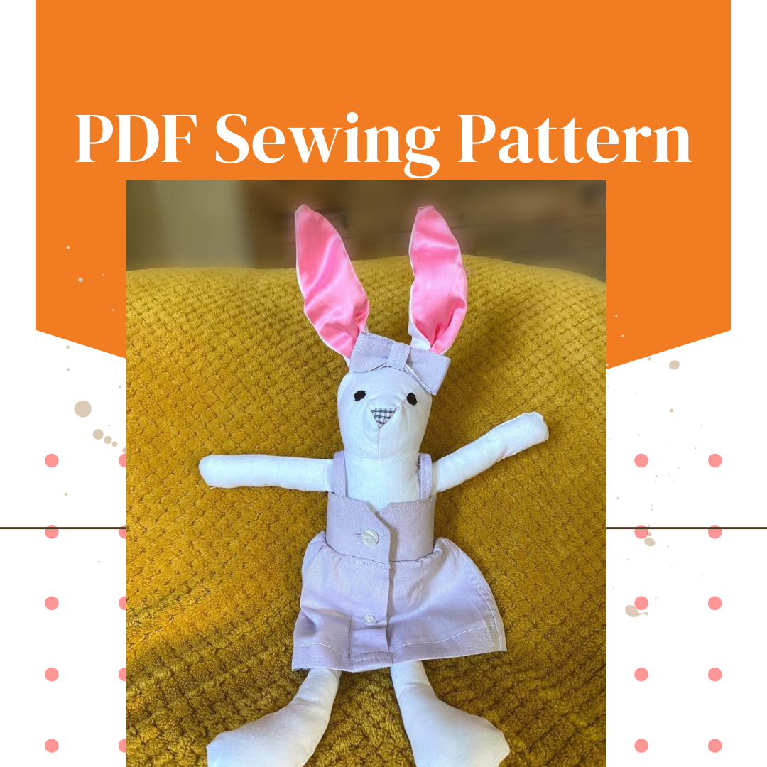 Bunny sewing pattern wearing recycled shirt dress